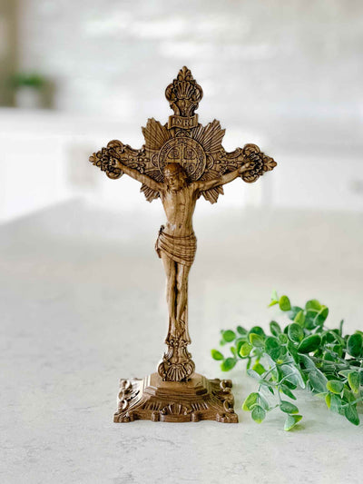 Carved Wooden Crucifix - with Base