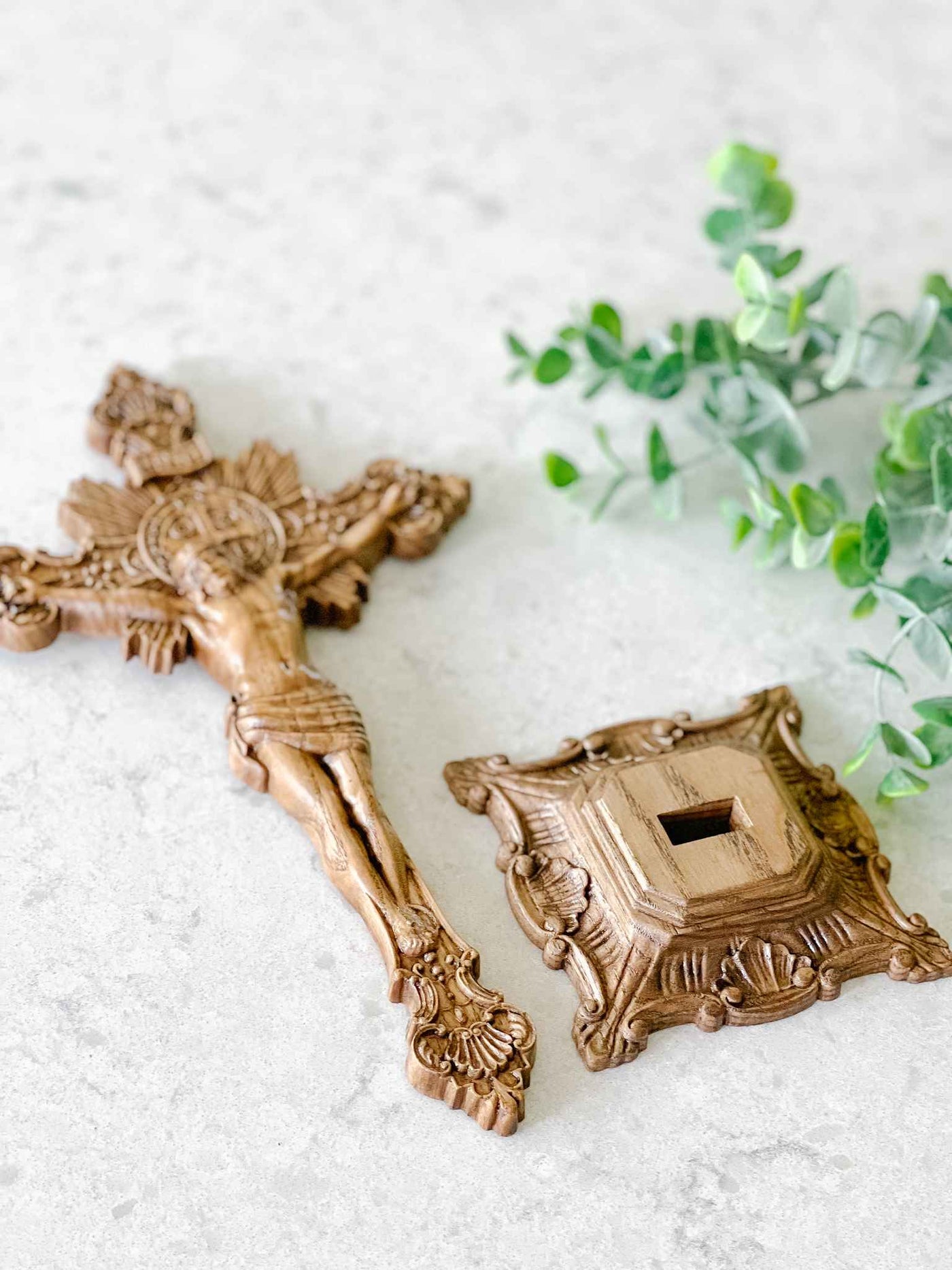 Carved Wooden Crucifix - with Base