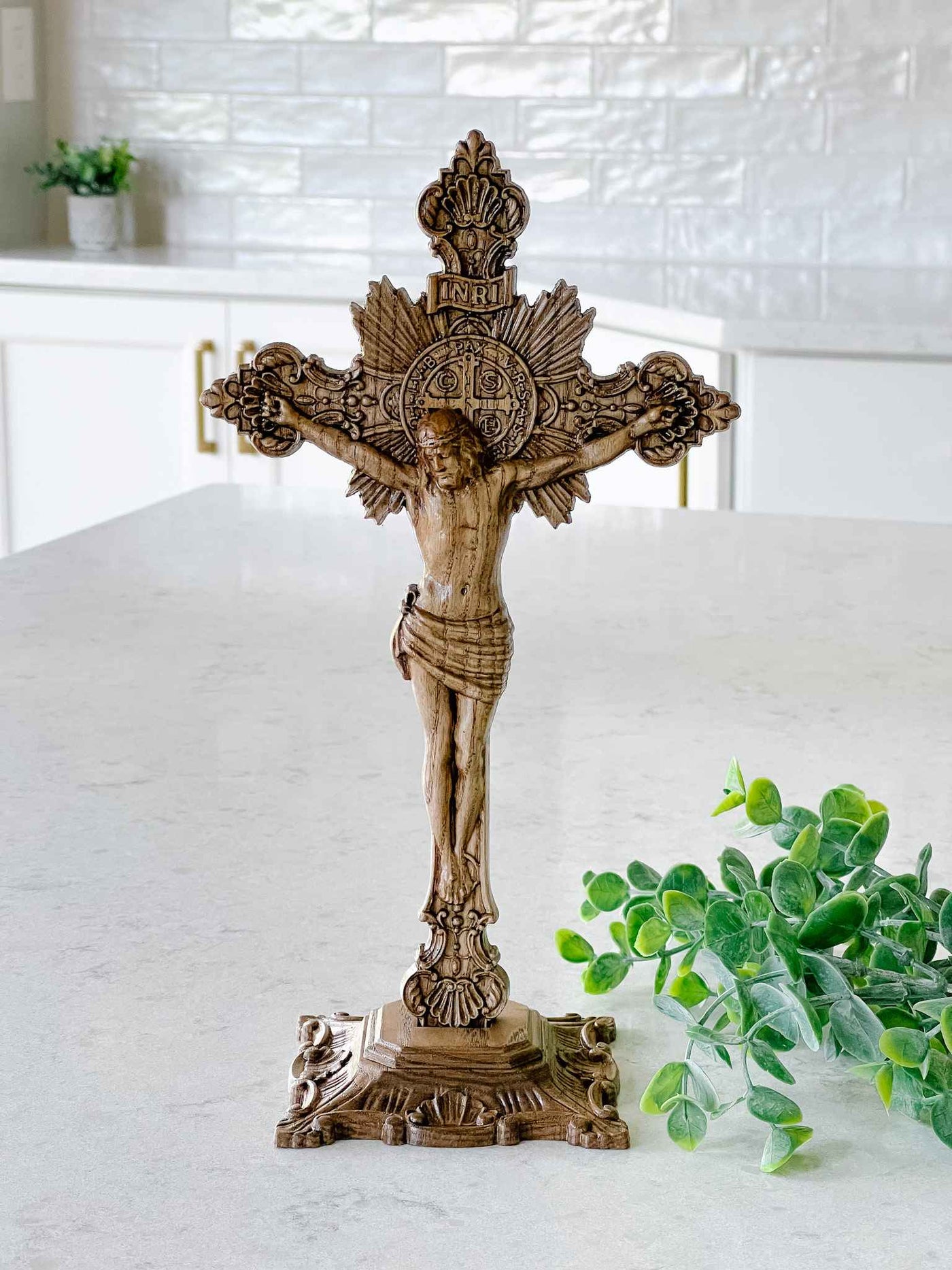 Carved Wooden Crucifix - with Base