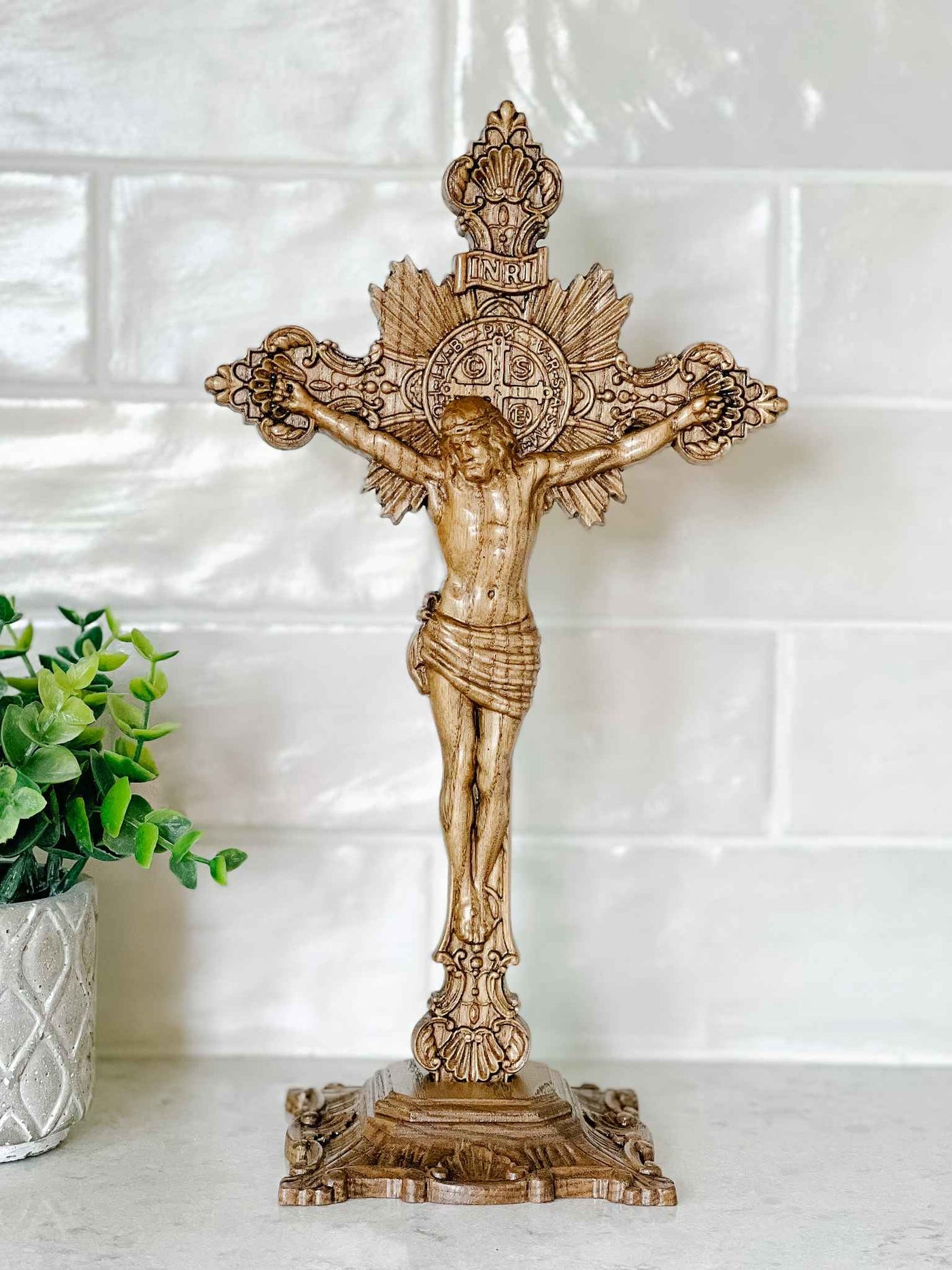 Carved Wooden Crucifix - with Base