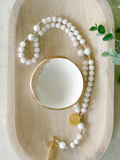 Gold Floral Rosary Dish