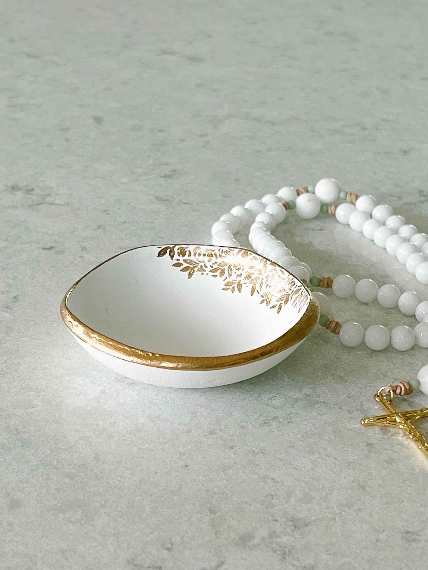 Gold Floral Rosary Dish