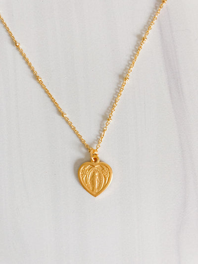 Heart Shaped Miraculous Medal Necklace