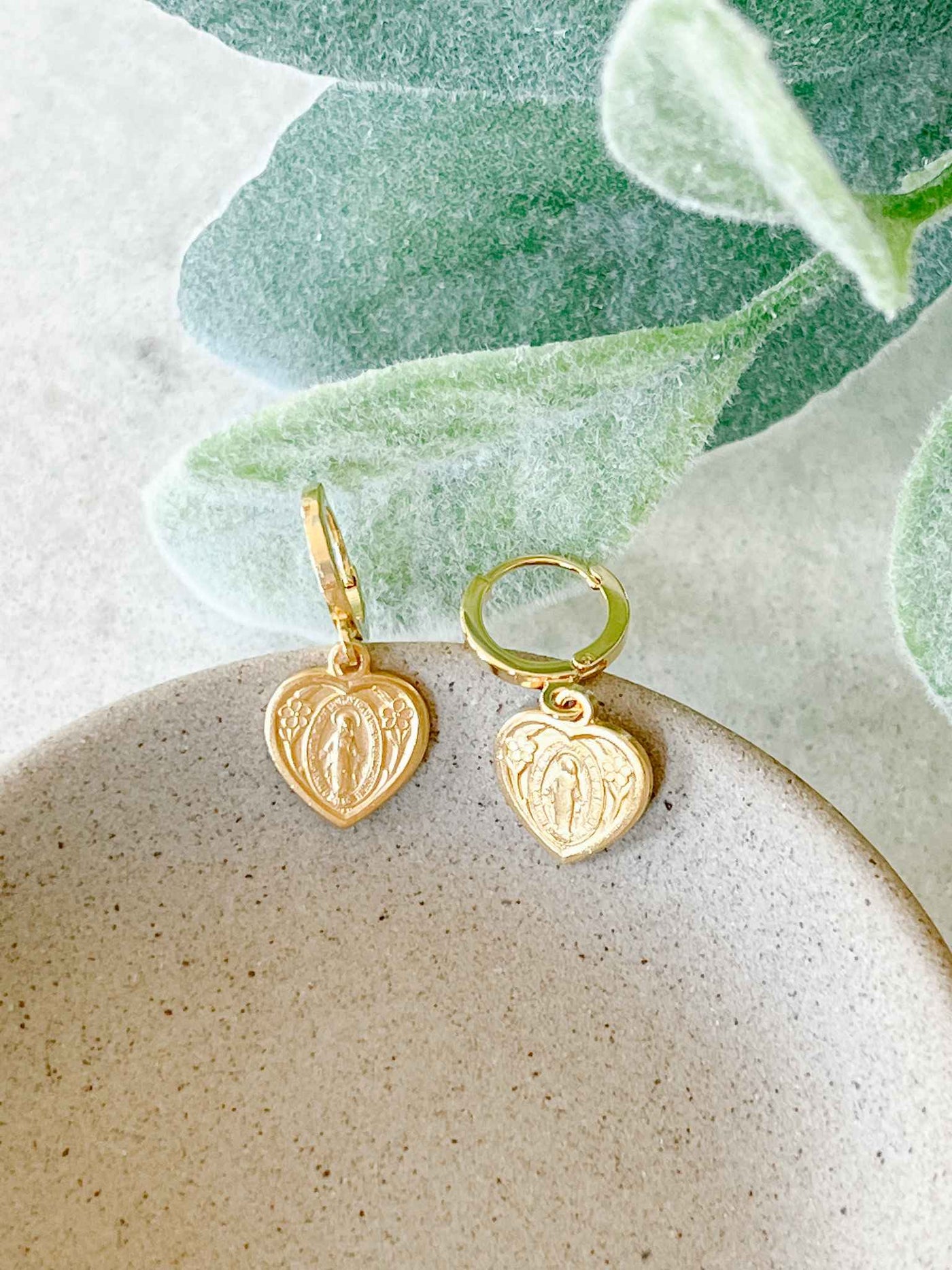 Heart Shaped Miraculous Medal Earrings