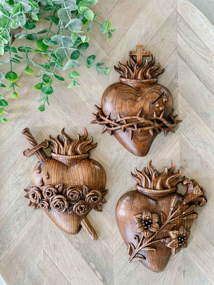 BEAMS HEART Palo Santo 4個セット Hearts of the Holy Family Wall Medallions | Catholic Home Decor