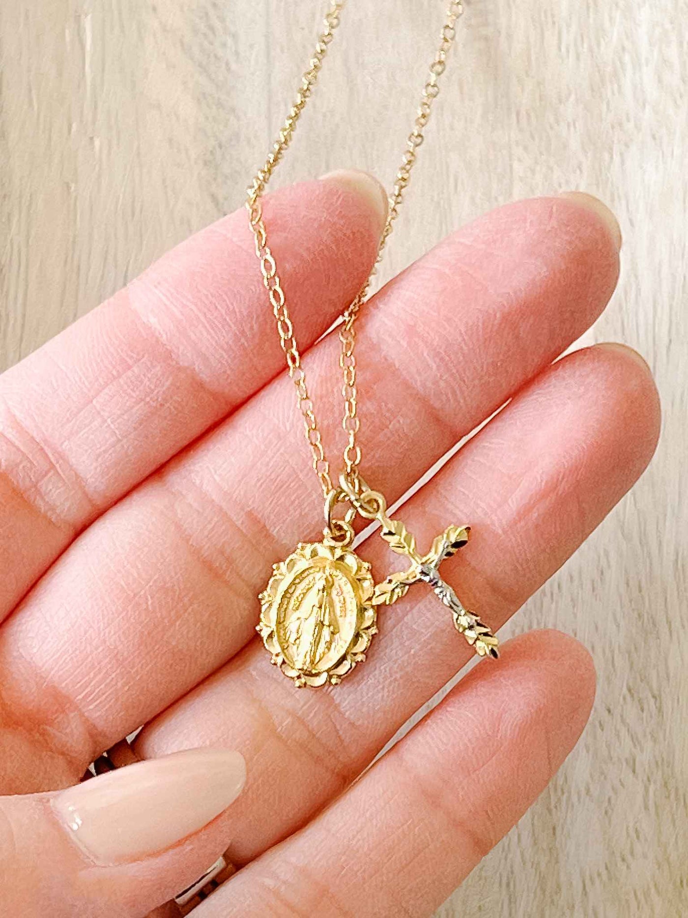 Miraculous Medal & Two-Toned Crucifix Necklace