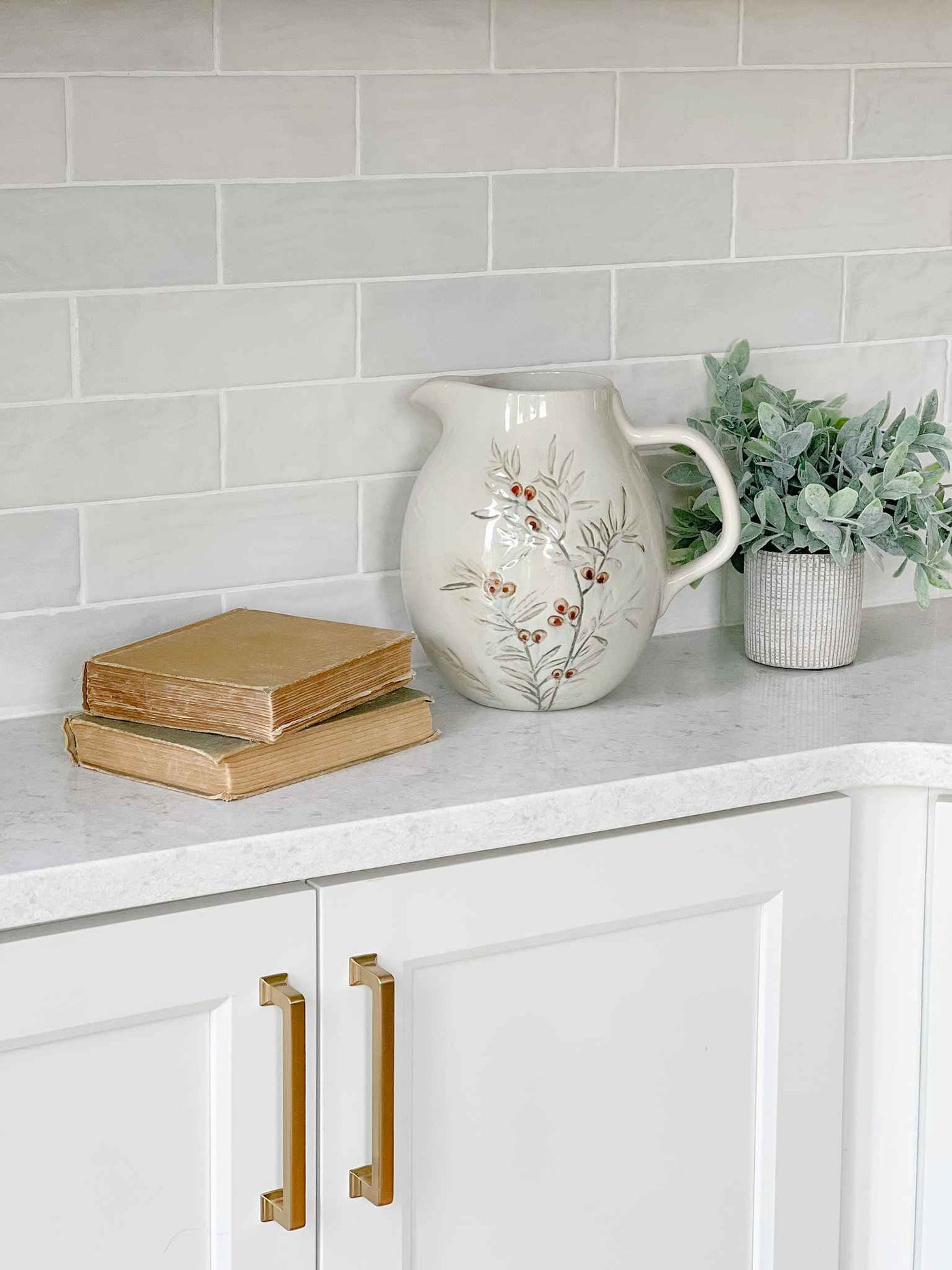 Olive Branch Stoneware Pitcher