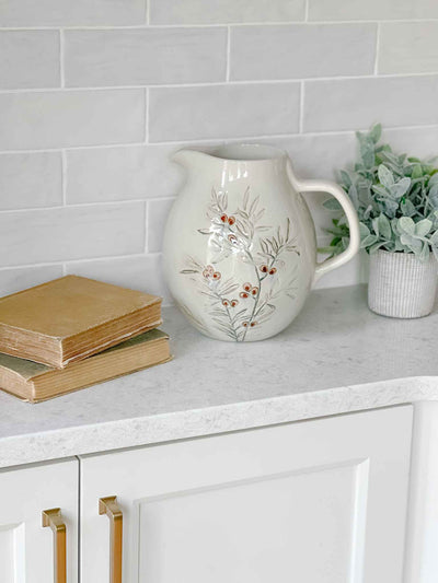 Olive Branch Stoneware Pitcher