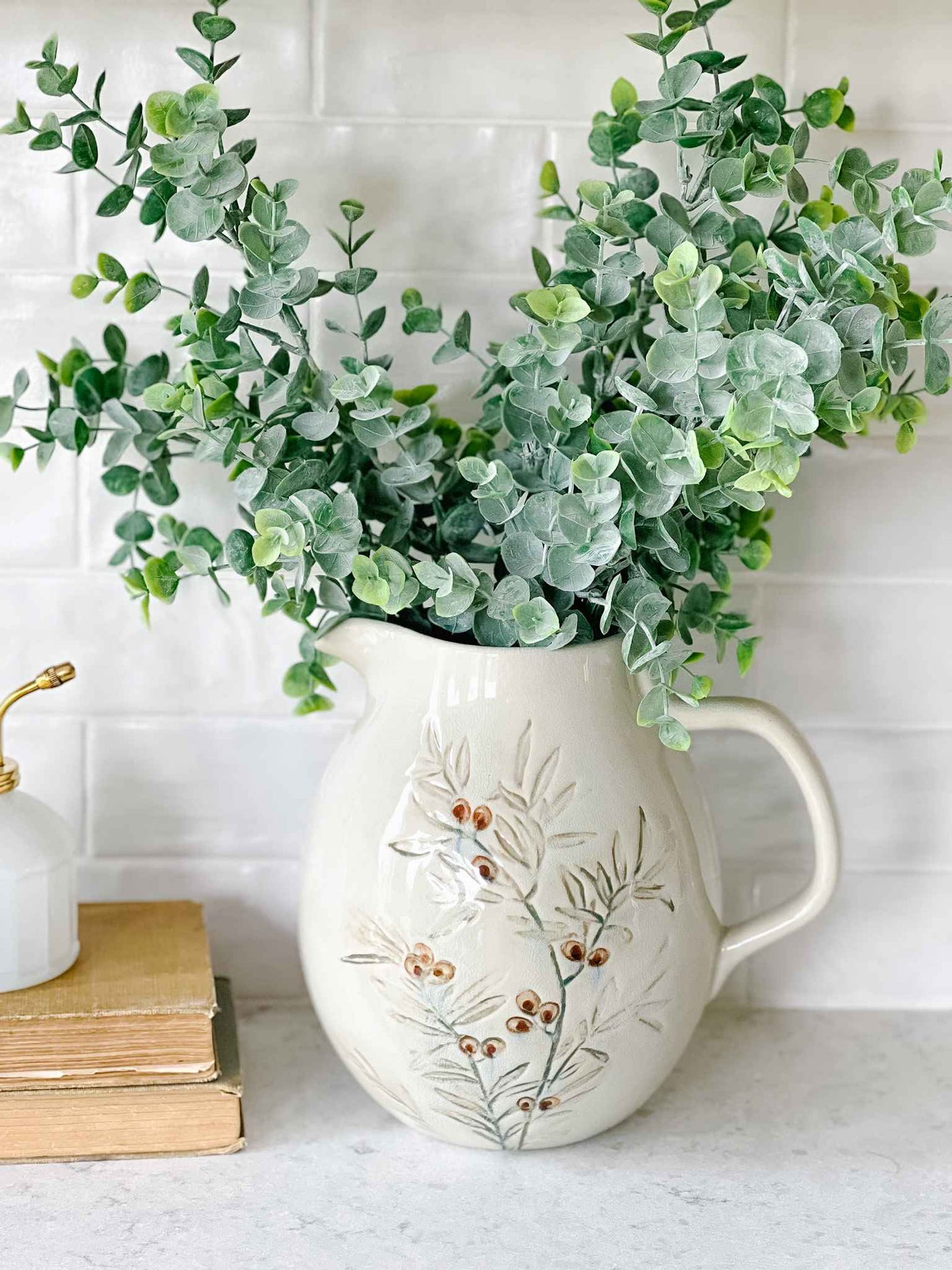 Olive Branch Stoneware Pitcher