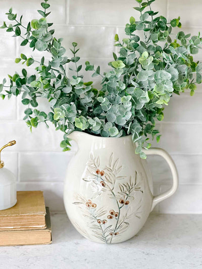 Olive Branch Stoneware Pitcher