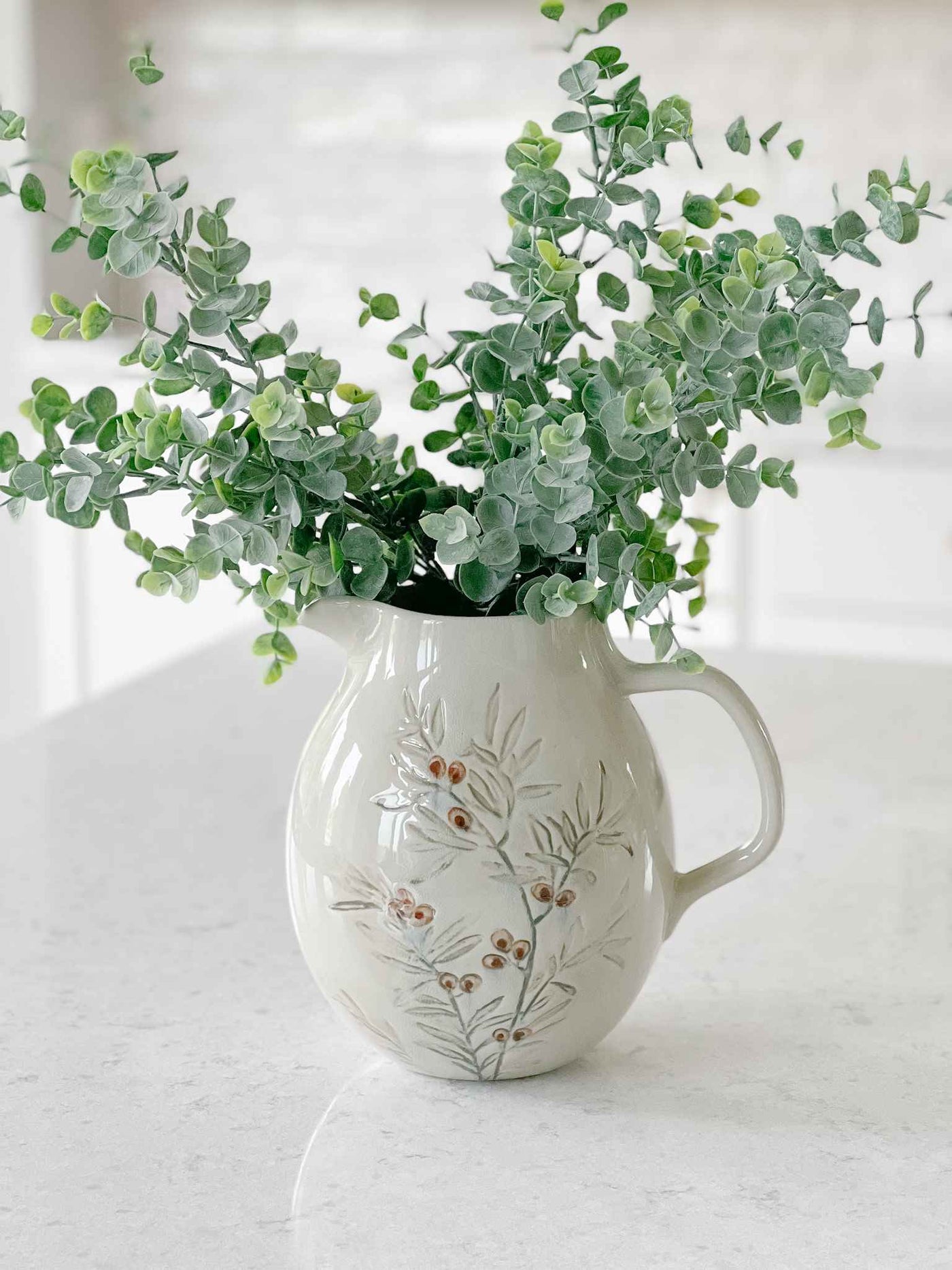Olive Branch Stoneware Pitcher