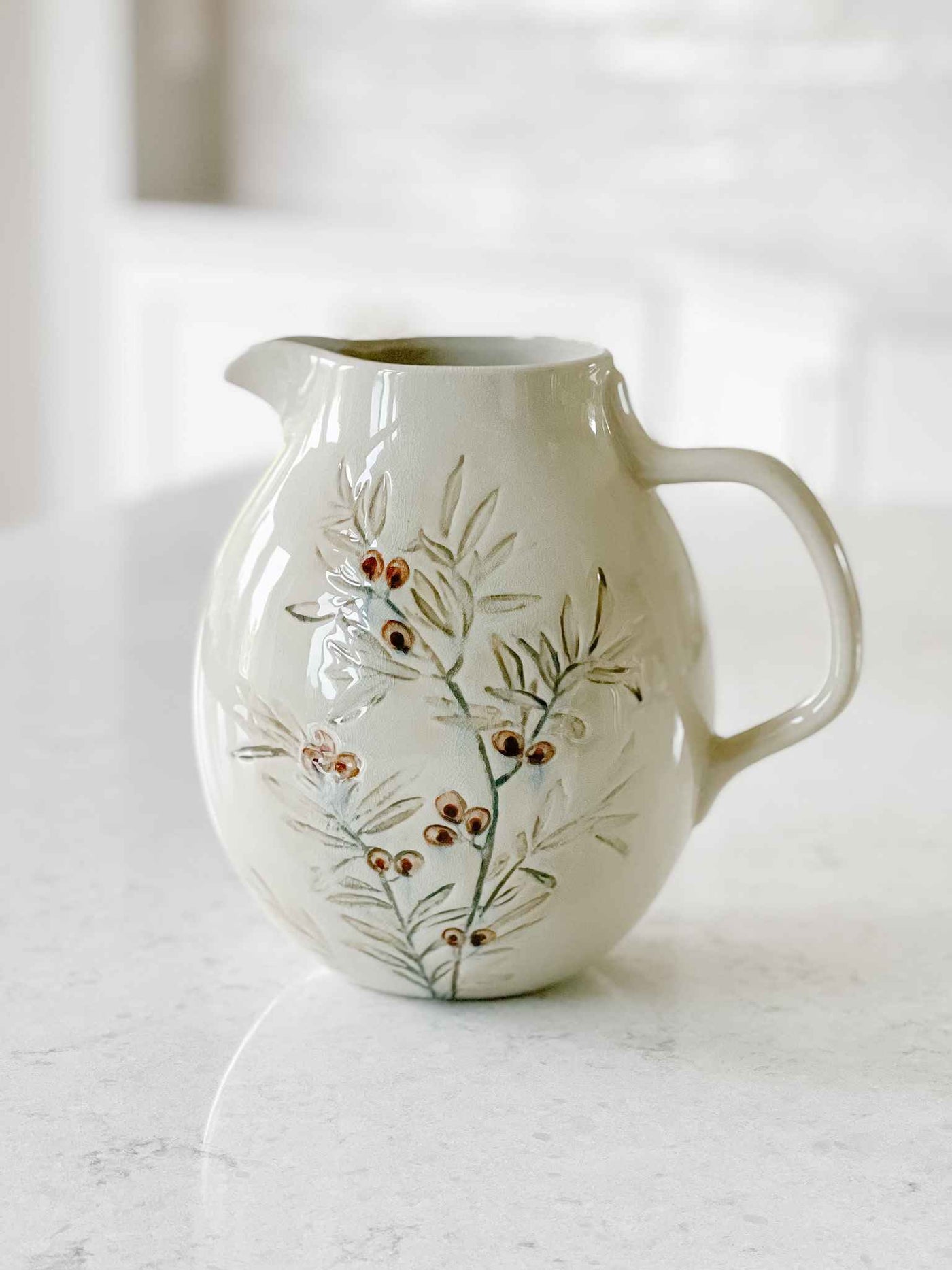 Olive Branch Stoneware Pitcher