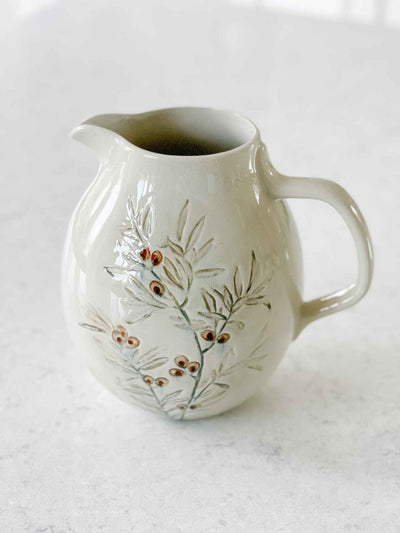 Olive Branch Stoneware Pitcher