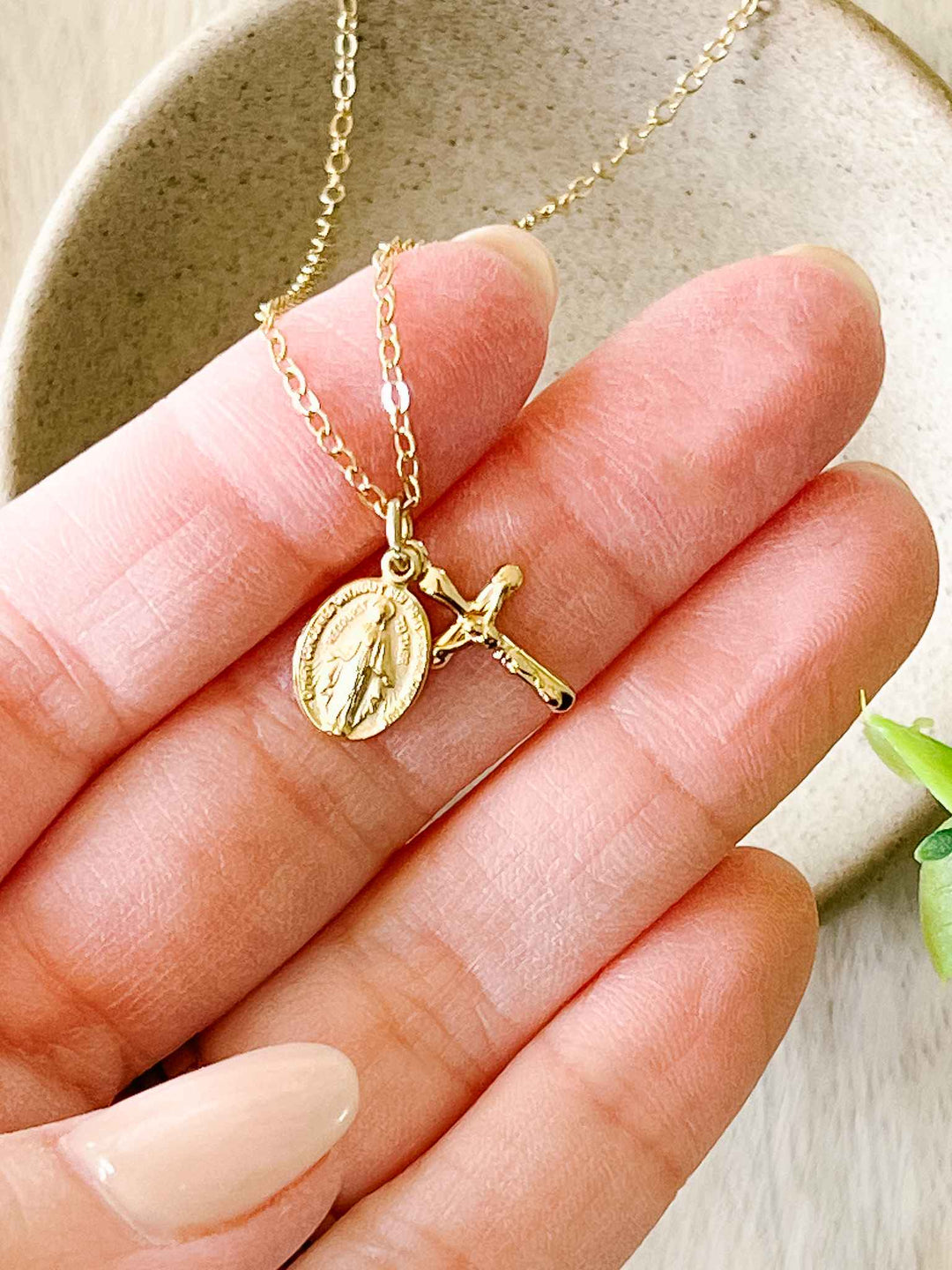 Petite Miraculous Medal Crucifix Necklace – House of Joppa