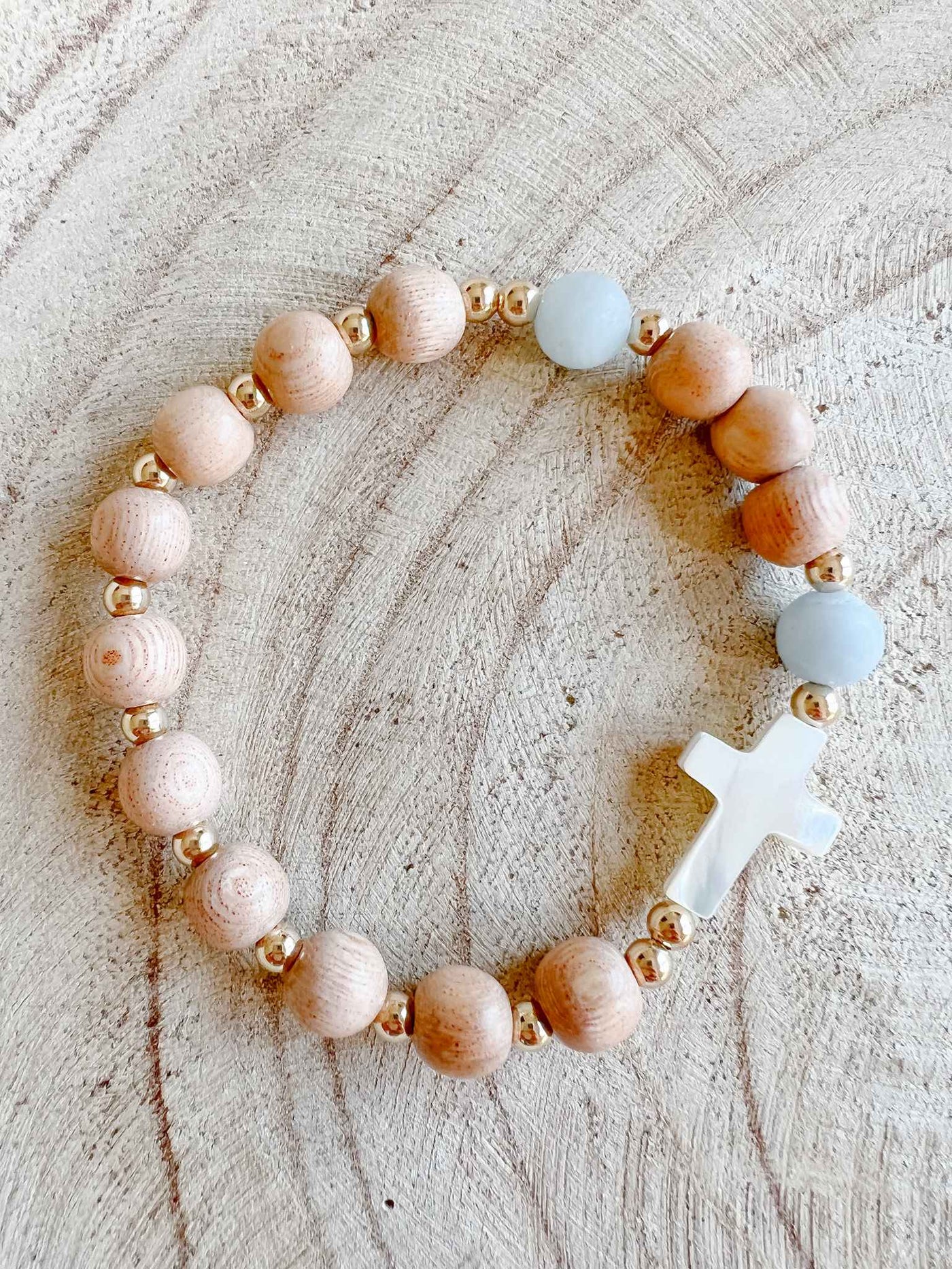 Mother of Pearl Cross Rosary Bracelet, Catholic Jewelry