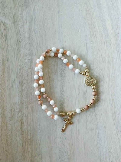 White & Pink Rosewood - Full Rosary Bracelet