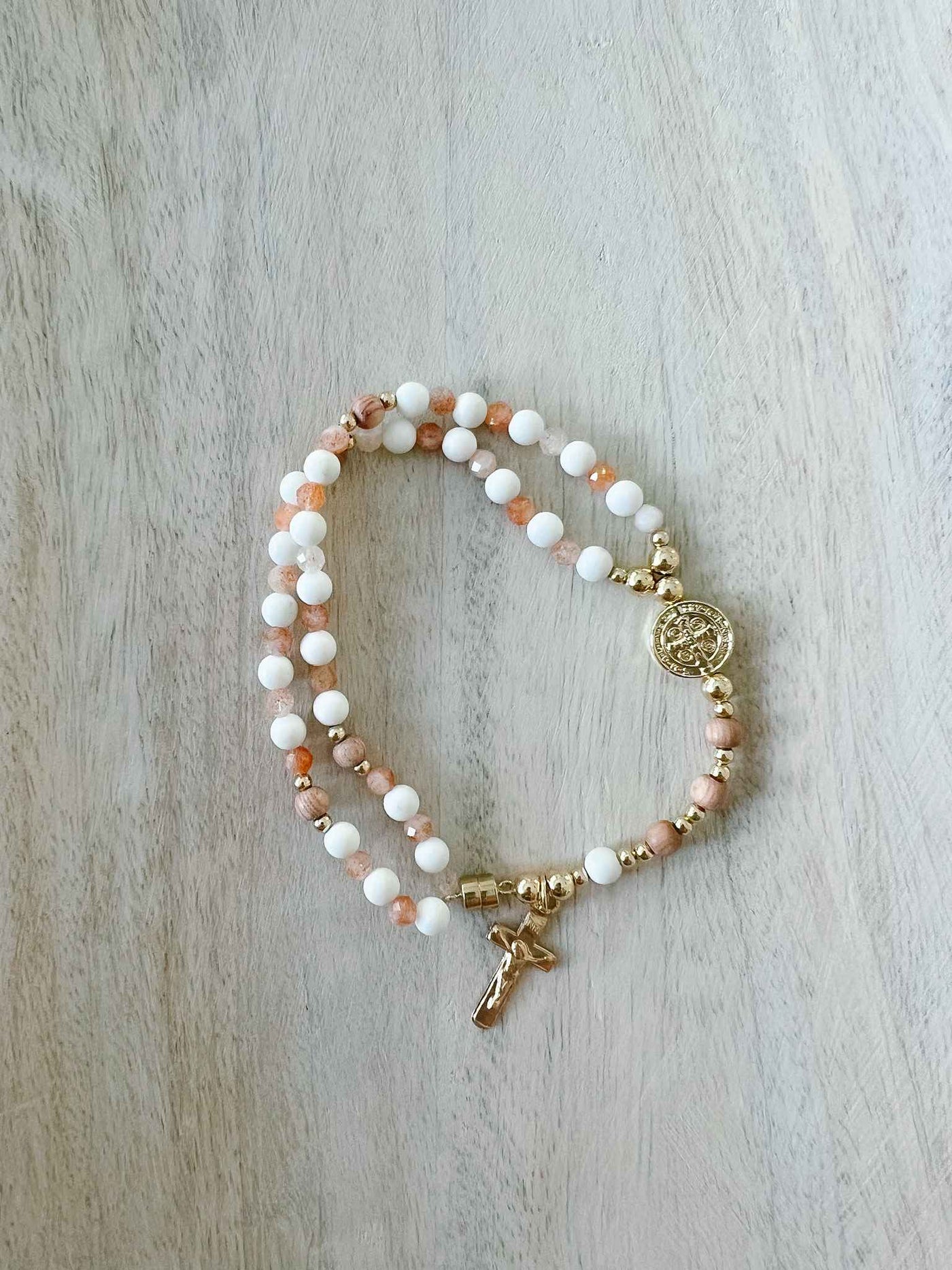 White & Pink Rosewood - Full Rosary Bracelet