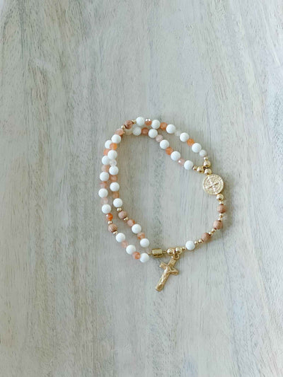 White & Pink Rosewood - Full Rosary Bracelet