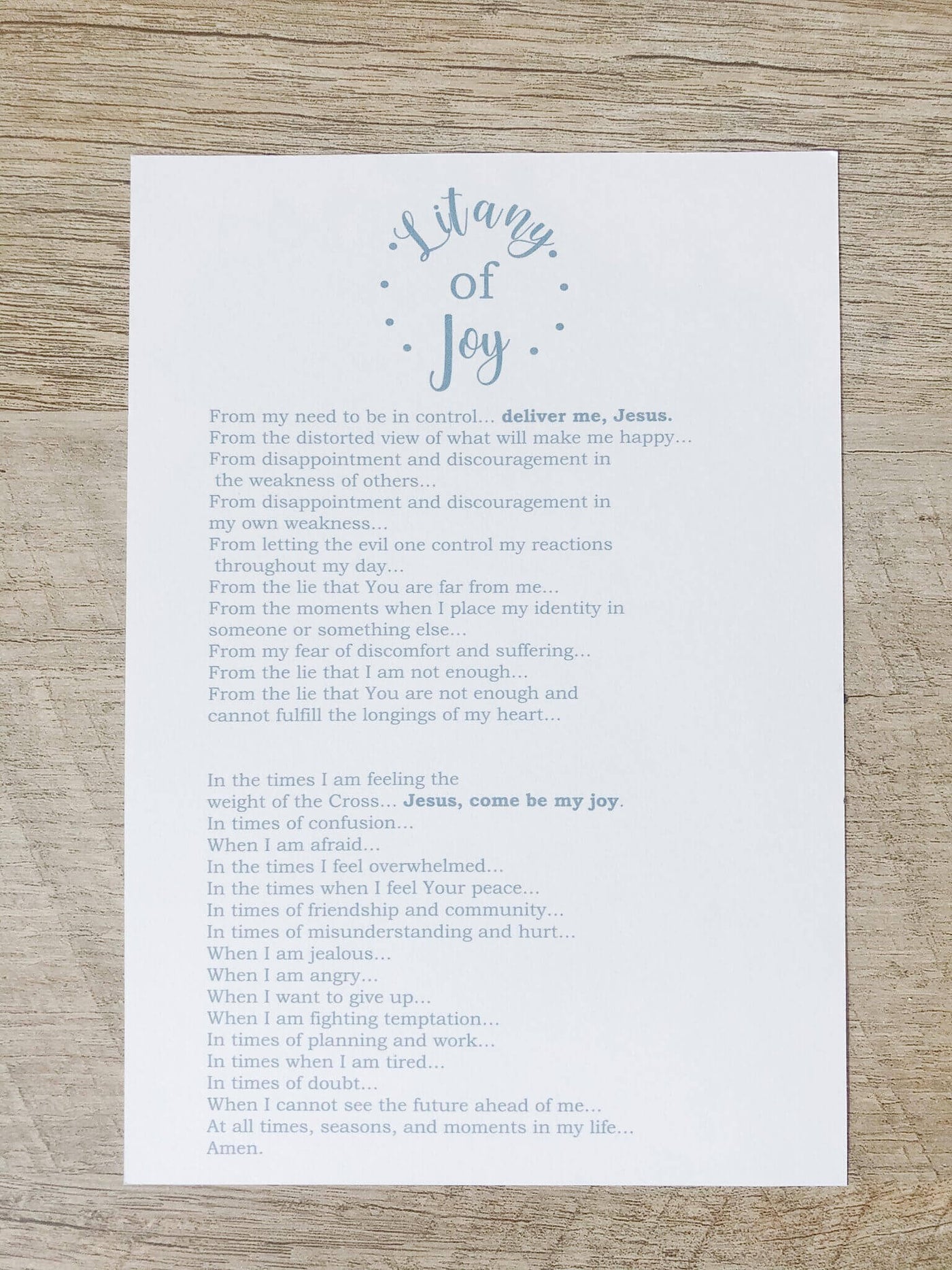 Litany of Joy -  Printable